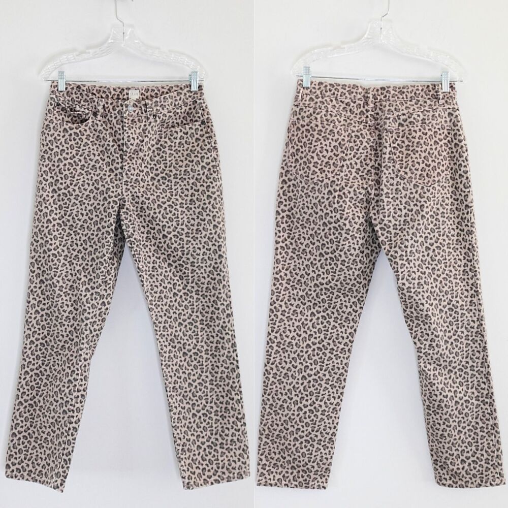 La Vie Rebecca Taylor Beige Leopard Print Barrel Leg High Rise Jeans Size 29 - Picture 2 of 4